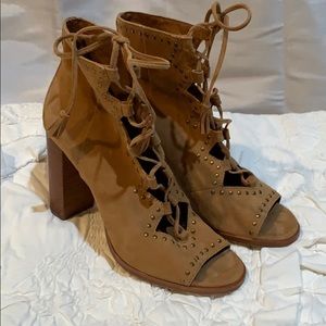 Frye open toe suede lace up boots